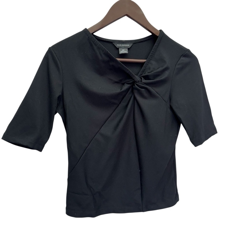 Club Monaco Black Short Sleeve Twist Front T-shirt Top Size S - Picture 2 of 7